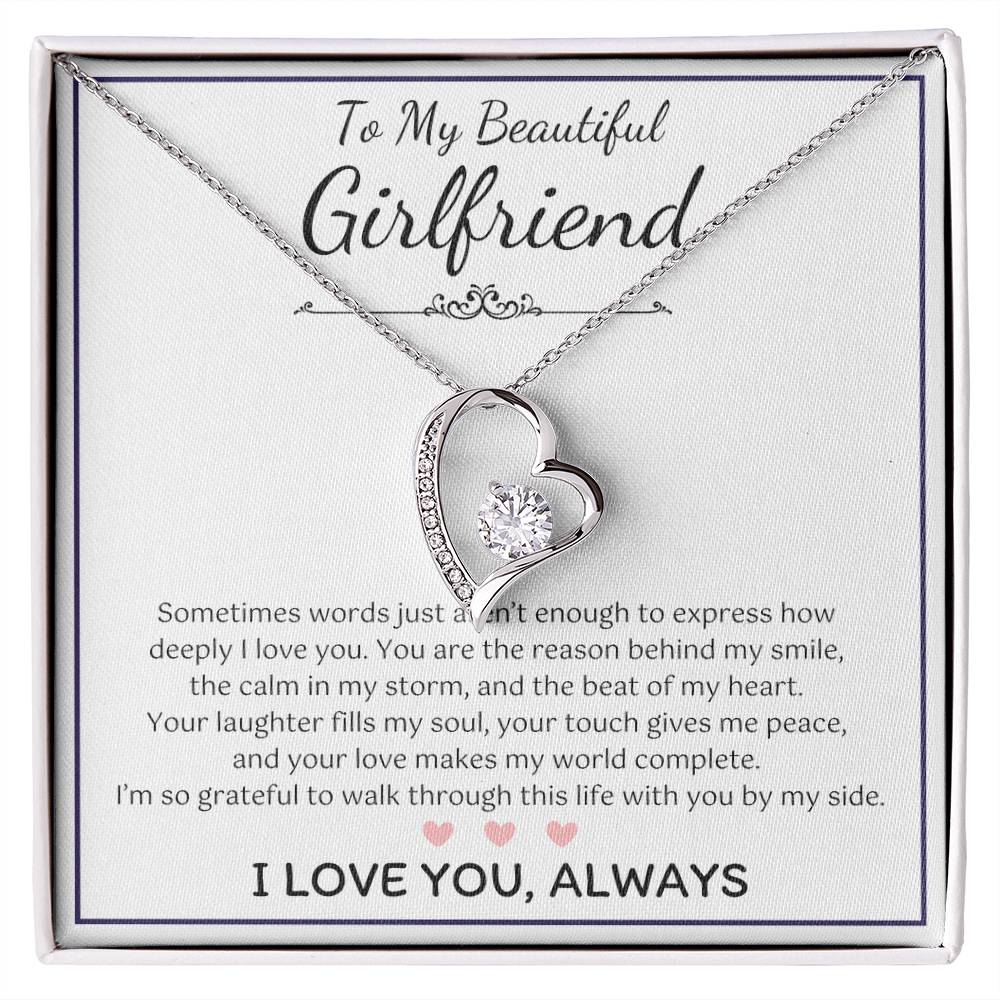 To My Girlfriend – Sterling Silver Forever Love Necklace, Meaningful Jewelry Gift for Her, Birthday, Anniversary, Valentine’s Day