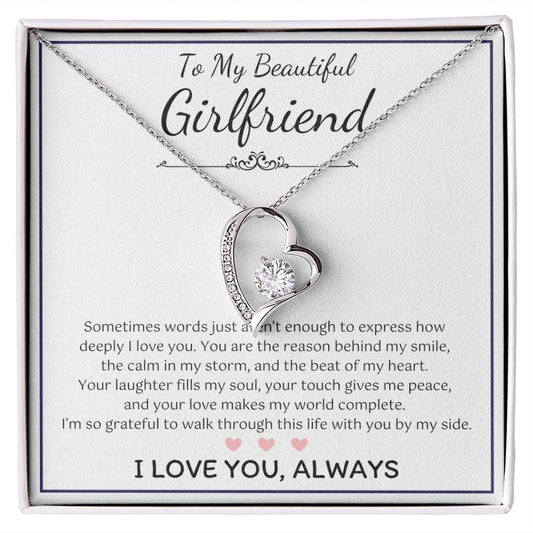 To My Girlfriend – Sterling Silver Forever Love Necklace, Meaningful Jewelry Gift for Her, Birthday, Anniversary, Valentine’s Day