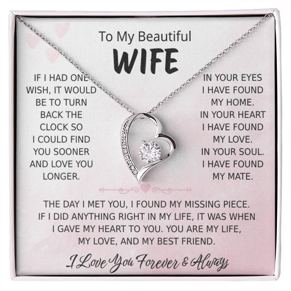 To My Wife – Forever Love Necklace, Gift for Wife from Husband, Romantic Anniversary Birthday Christmas Jewelry, Meaningful Love Message Card, Perfect Valentine’s Day Gift