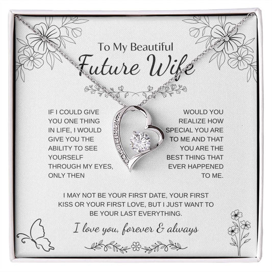 To My Future Wife Necklace – Promise Gift for Fiancée, Soulmate Necklace with Message Card & Gift Box, Romantic Jewelry for Her, Birthday or Engagement Present