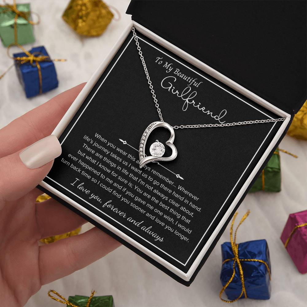 To My Girlfriend – Sterling Silver Forever Love Necklace, Meaningful Jewelry Gift for Her, Birthday, Anniversary, Valentine’s Day