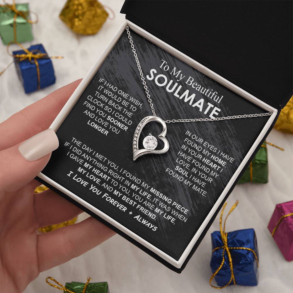 To My Beautiful Soulmate Necklace Girlfriend Soulmate Gift for Her To My Wife Necklace With Heartfelt Message And Elegant Gift Box for Women, Birthday Gifts For Wife Gifts From Husband Forever Love not Earing Template