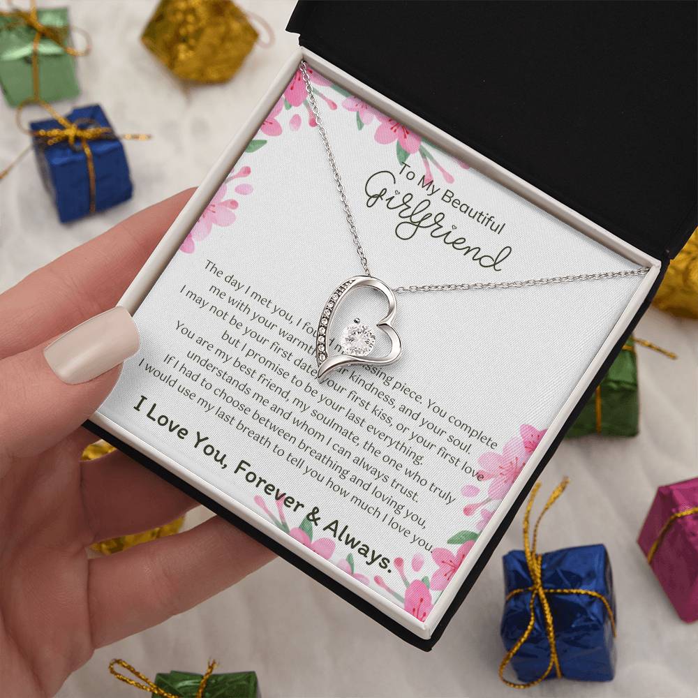 To My Girlfriend – Sterling Silver Forever Love Necklace, Meaningful Jewelry Gift for Her, Birthday, Anniversary, Valentine’s Day