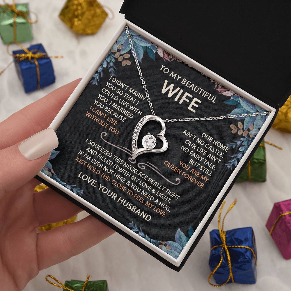 To My Beautiful Wife Necklace With Message Card, Anniversary Birthday Gift for Wife, Wife Gift From Husband, Sentimental Gift for Wife, Birthday Gift for Wife on Valentine Gifts To Wife from Husband vs2 Forever Love not Earing Template