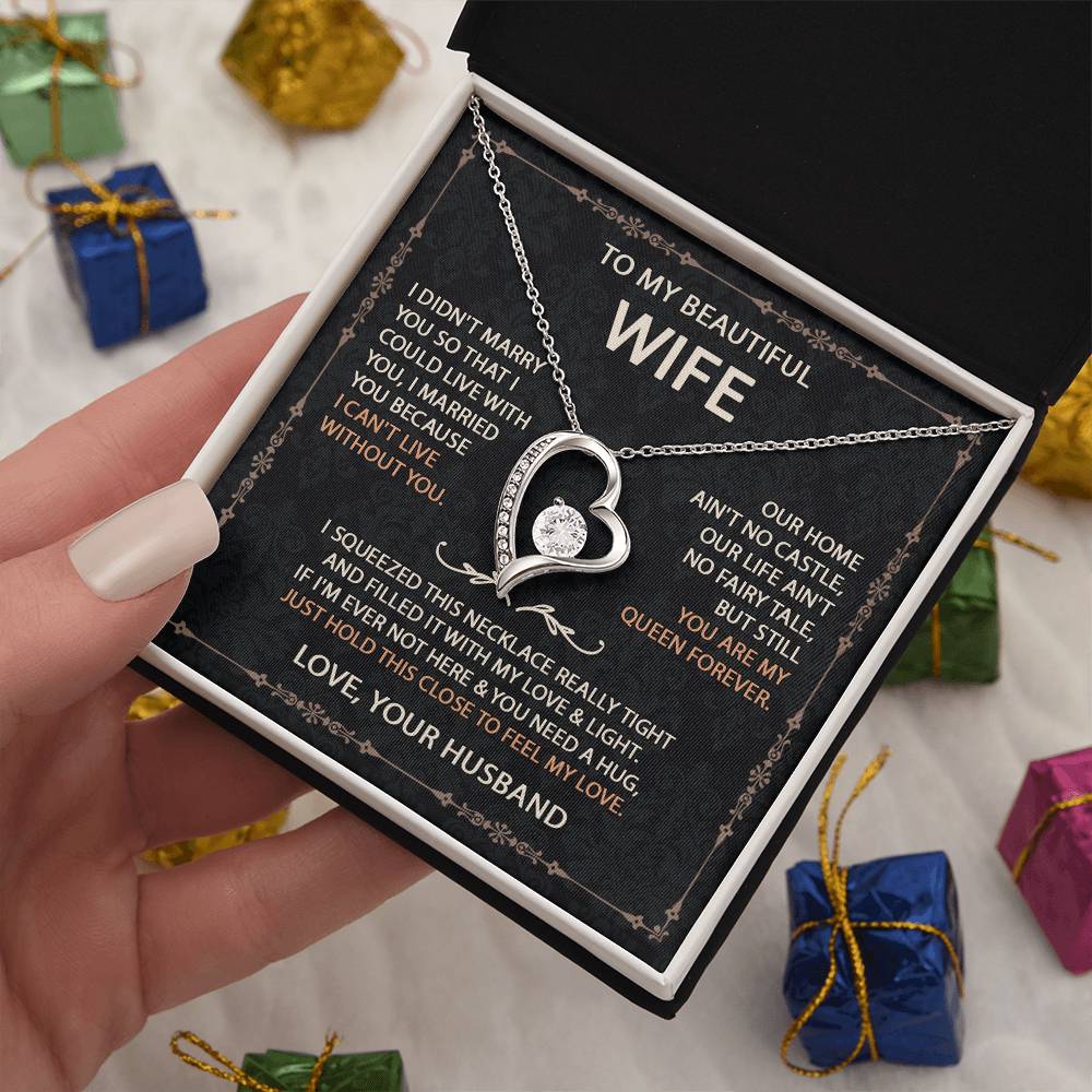 To My Beautiful Wife Necklace With Message Card, Anniversary Birthday Gift for Wife, Wife Gift From Husband, Sentimental Gift for Wife, Birthday Gift for Wife on Valentine Gifts To Wife from Husband Forever Love not Earing Template