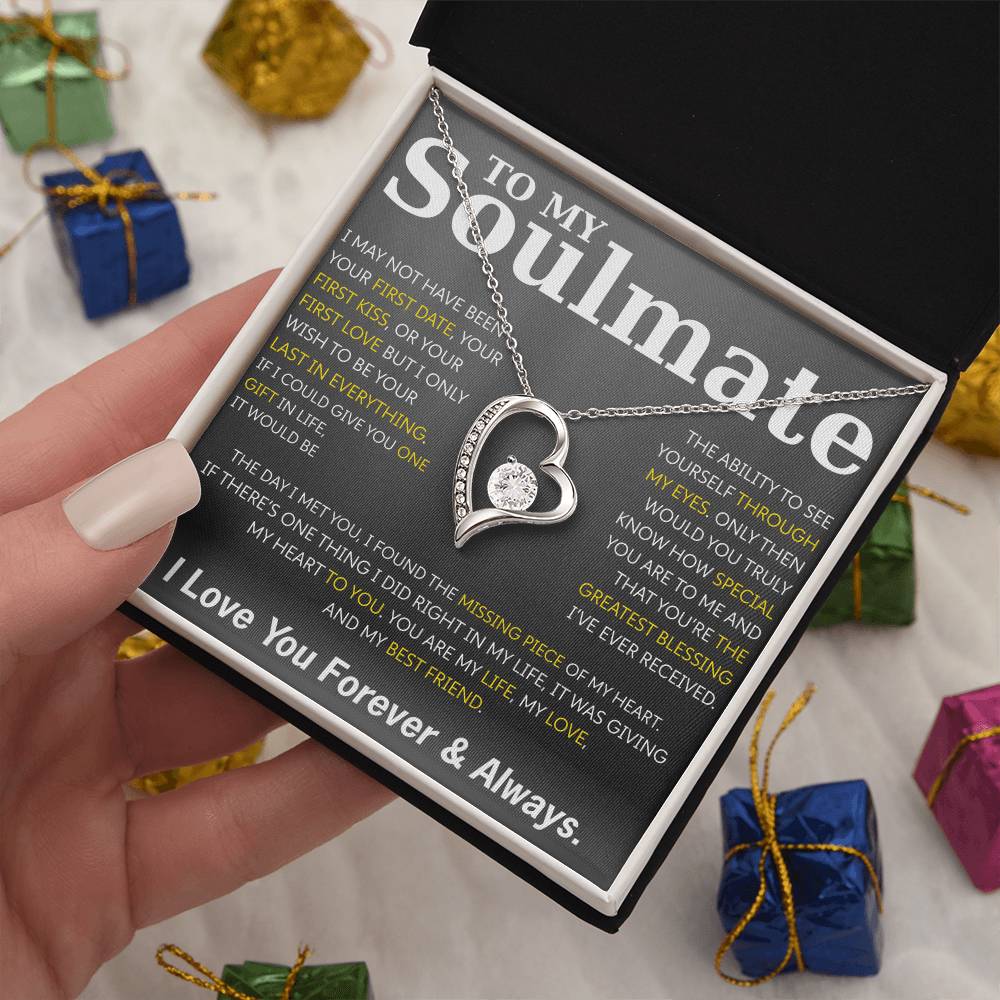 To My Soulmate Necklace – Romantic Jewelry Gift for Wife from Husband – Birthday, Anniversary, Valentine’s Day Gift with Message Card & Gift Box
