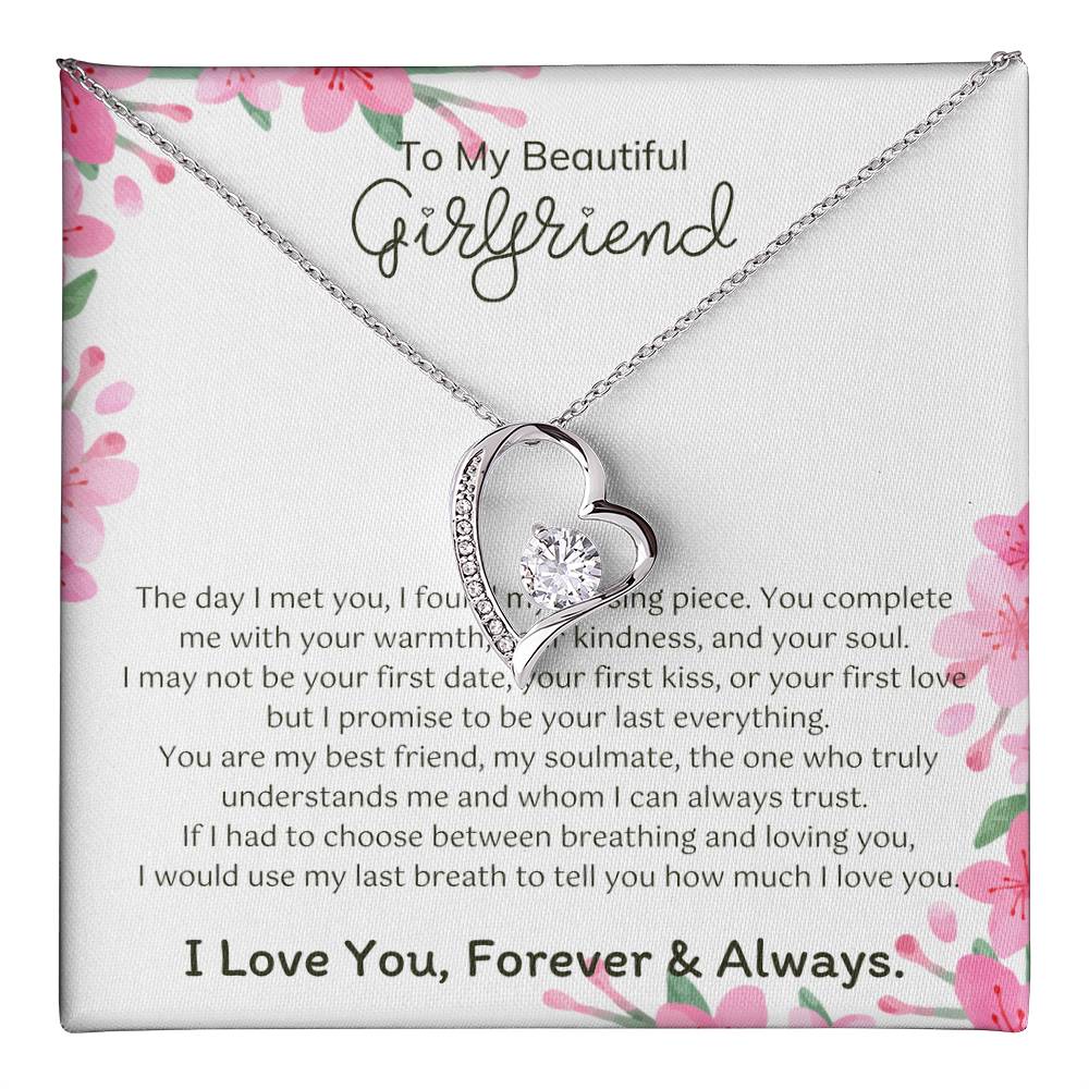 To My Girlfriend – Sterling Silver Forever Love Necklace, Meaningful Jewelry Gift for Her, Birthday, Anniversary, Valentine’s Day