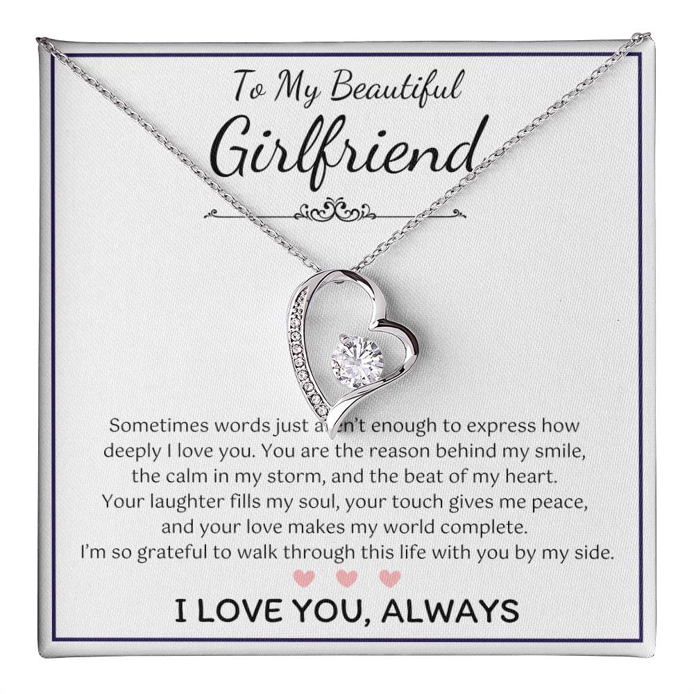 To My Girlfriend – Sterling Silver Forever Love Necklace, Meaningful Jewelry Gift for Her, Birthday, Anniversary, Valentine’s Day