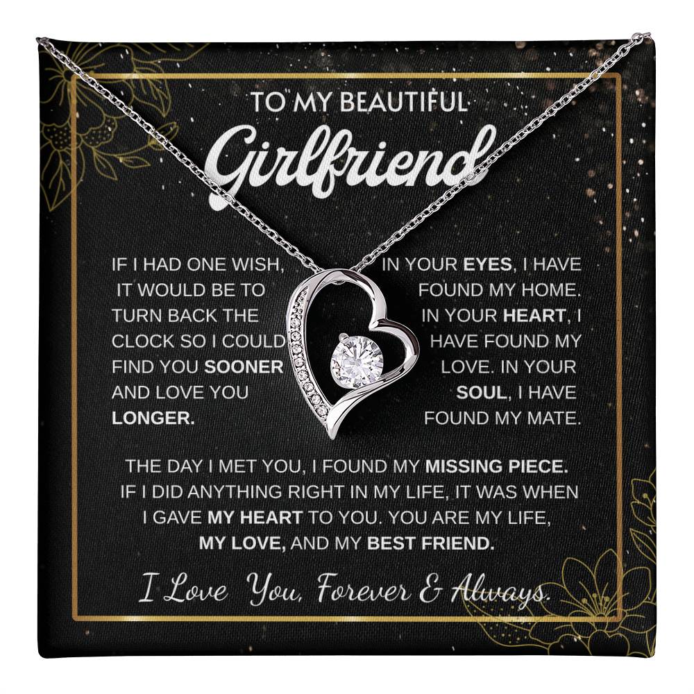 To My Girlfriend – Sterling Silver Forever Love Necklace, Meaningful Jewelry Gift for Her, Birthday, Anniversary, Valentine’s Day