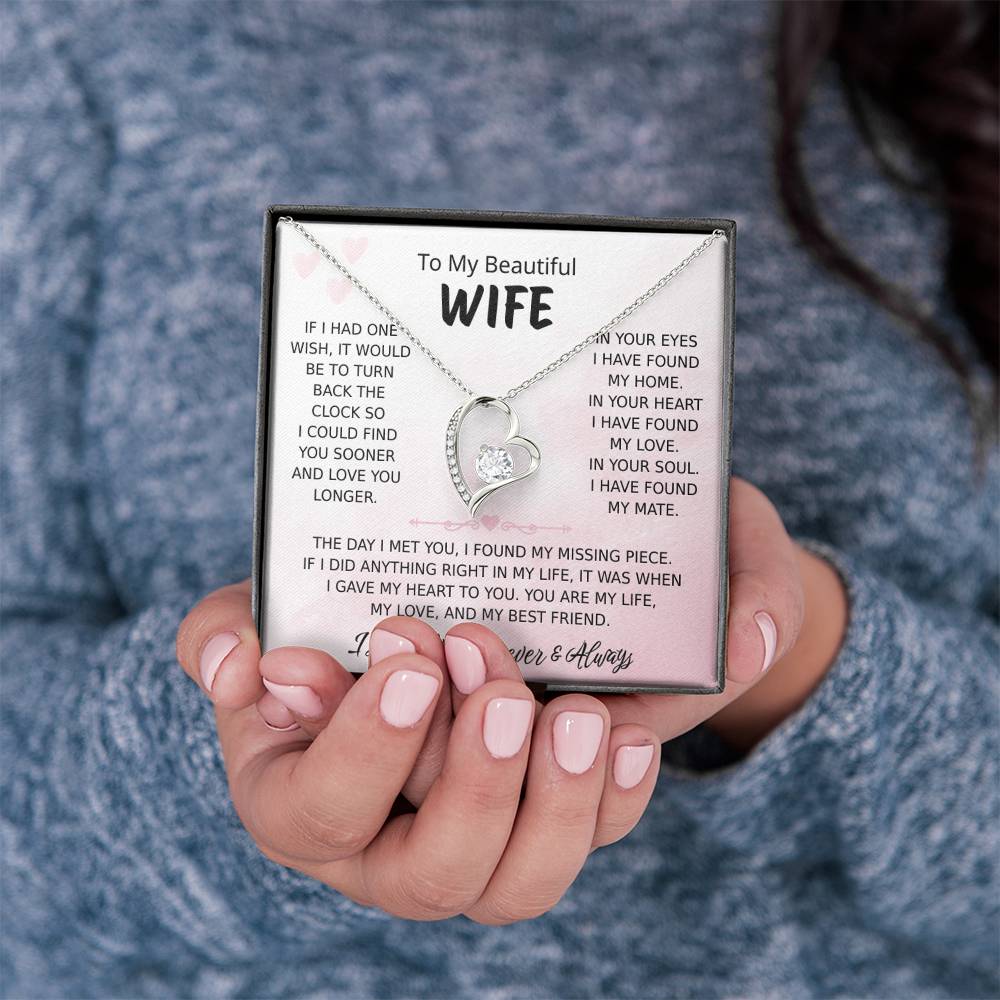 To My Wife – Forever Love Necklace, Gift for Wife from Husband, Romantic Anniversary Birthday Christmas Jewelry, Meaningful Love Message Card, Perfect Valentine’s Day Gift