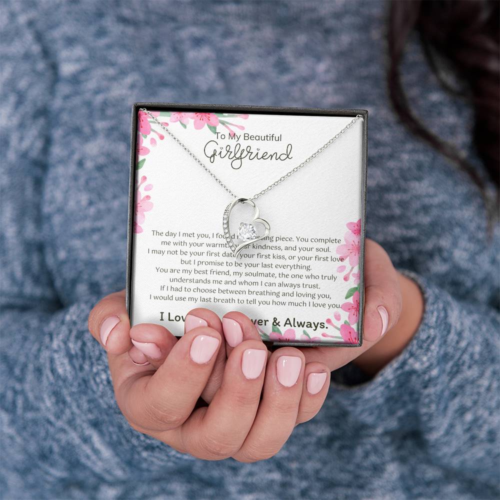 To My Girlfriend – Sterling Silver Forever Love Necklace, Meaningful Jewelry Gift for Her, Birthday, Anniversary, Valentine’s Day
