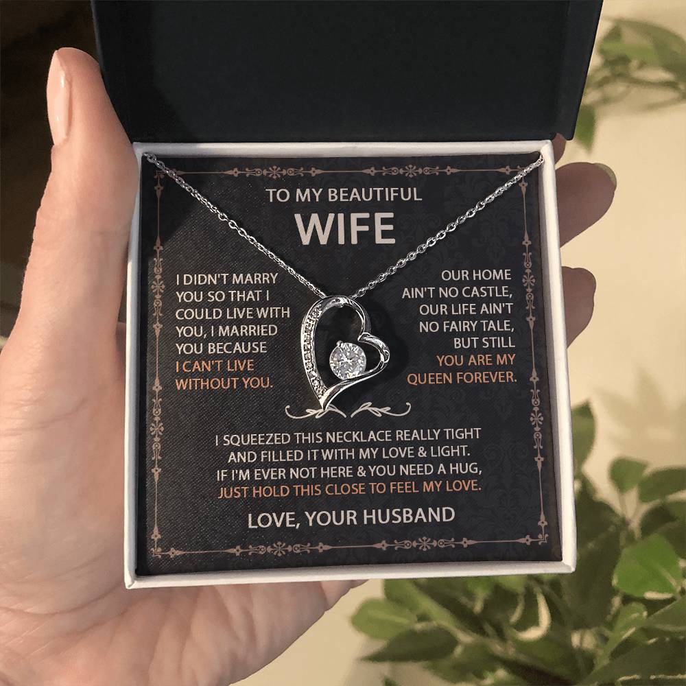 To My Beautiful Wife Necklace With Message Card, Anniversary Birthday Gift for Wife, Wife Gift From Husband, Sentimental Gift for Wife, Birthday Gift for Wife on Valentine Gifts To Wife from Husband Forever Love not Earing Template