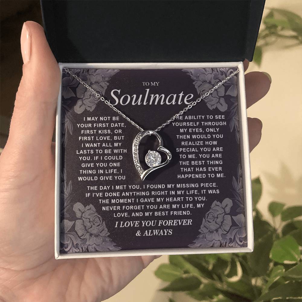 To My Soulmate Necklace Gift for Wife, Girlfriend, Fiancée - Anniversary, Valentine's Day Necklace Gift Soul Mates Gift, Soulmate Jewelry Birthday Gifts From Husband Forever Love not Earing Template