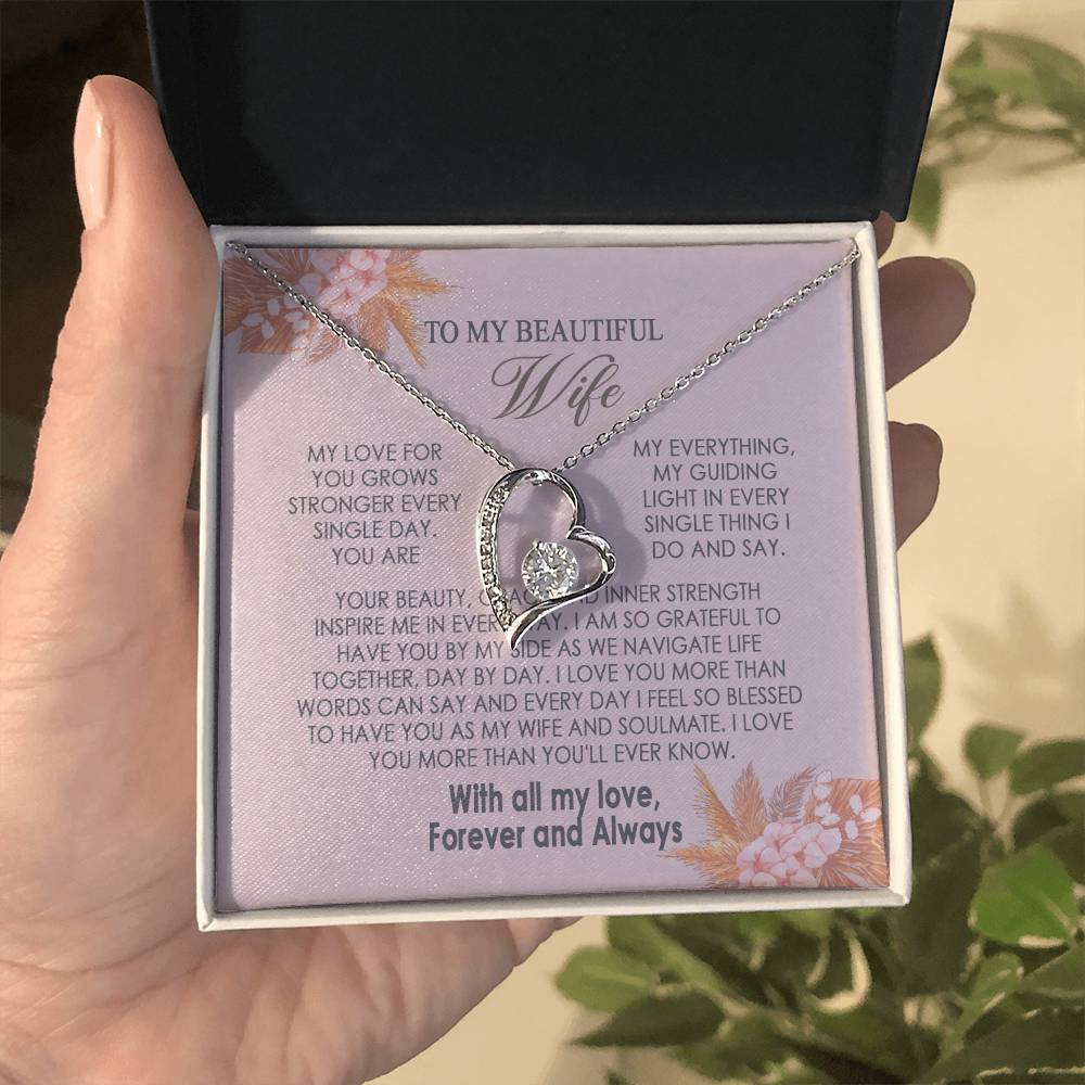 Gifts To My Beautiful Wife Necklace Sentimental Gift For Wife Valentines Day Gift To My Wife Necklace With Heartfelt my Everything Message Card, Wife Gift From Husband Soulmate Necklace For Her Forever Love not Earing Template