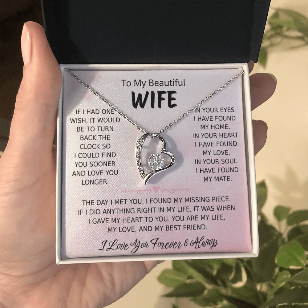 To My Wife – Forever Love Necklace, Gift for Wife from Husband, Romantic Anniversary Birthday Christmas Jewelry, Meaningful Love Message Card, Perfect Valentine’s Day Gift