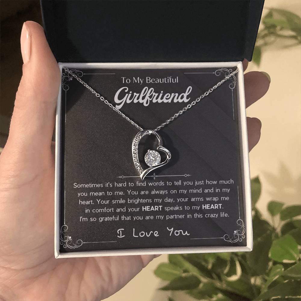 To My Girlfriend – Sterling Silver Forever Love Necklace, Meaningful Jewelry Gift for Her, Birthday, Anniversary, Valentine’s Day