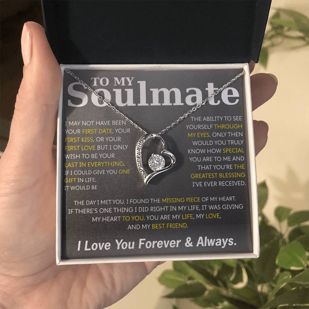 To My Soulmate Necklace – Romantic Jewelry Gift for Wife from Husband – Birthday, Anniversary, Valentine’s Day Gift with Message Card & Gift Box