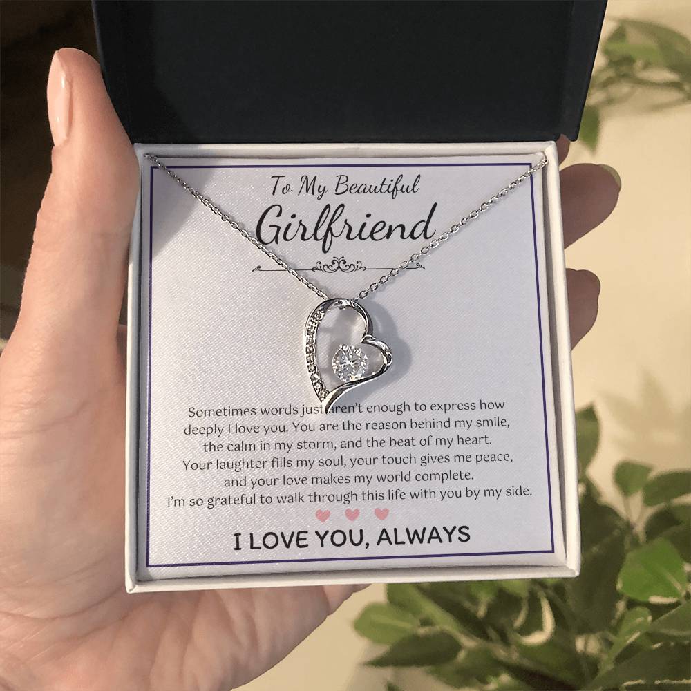 To My Girlfriend – Sterling Silver Forever Love Necklace, Meaningful Jewelry Gift for Her, Birthday, Anniversary, Valentine’s Day