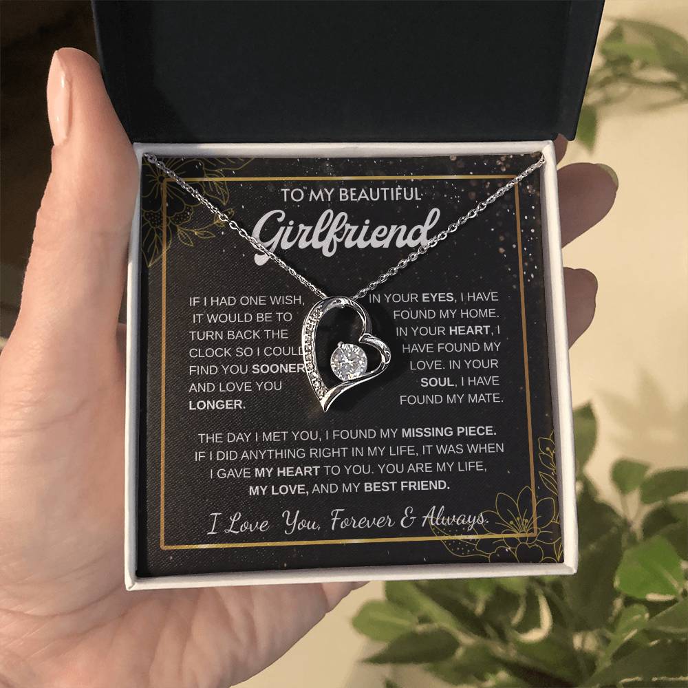 To My Girlfriend – Sterling Silver Forever Love Necklace, Meaningful Jewelry Gift for Her, Birthday, Anniversary, Valentine’s Day