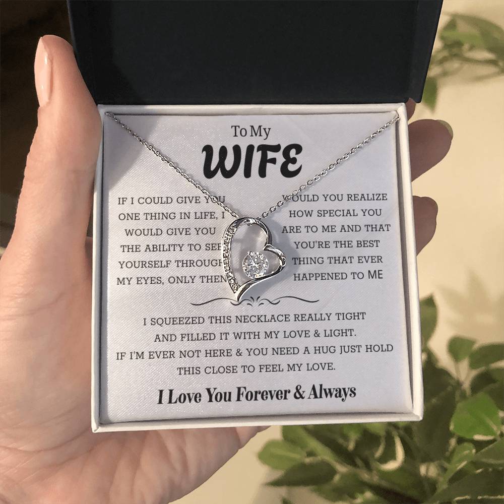 To My Wife – Forever Love Necklace, Gift for Wife from Husband, Romantic Anniversary Birthday Christmas Jewelry, Meaningful Love Message Card, Perfect Valentine’s Day Gift