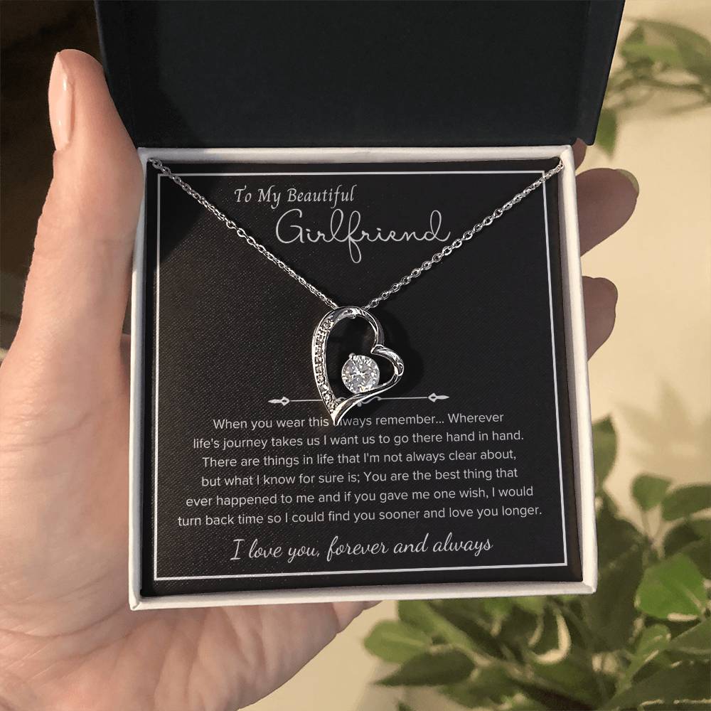 To My Girlfriend – Sterling Silver Forever Love Necklace, Meaningful Jewelry Gift for Her, Birthday, Anniversary, Valentine’s Day