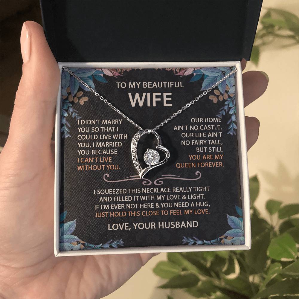 To My Beautiful Wife Necklace With Message Card, Anniversary Birthday Gift for Wife, Wife Gift From Husband, Sentimental Gift for Wife, Birthday Gift for Wife on Valentine Gifts To Wife from Husband vs2 Forever Love not Earing Template