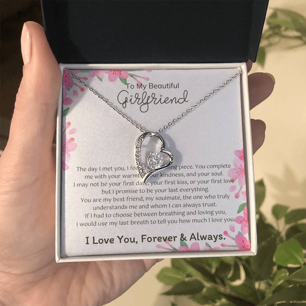 To My Girlfriend – Sterling Silver Forever Love Necklace, Meaningful Jewelry Gift for Her, Birthday, Anniversary, Valentine’s Day