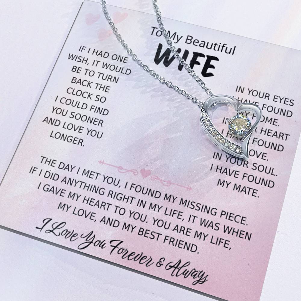 To My Wife – Forever Love Necklace, Gift for Wife from Husband, Romantic Anniversary Birthday Christmas Jewelry, Meaningful Love Message Card, Perfect Valentine’s Day Gift