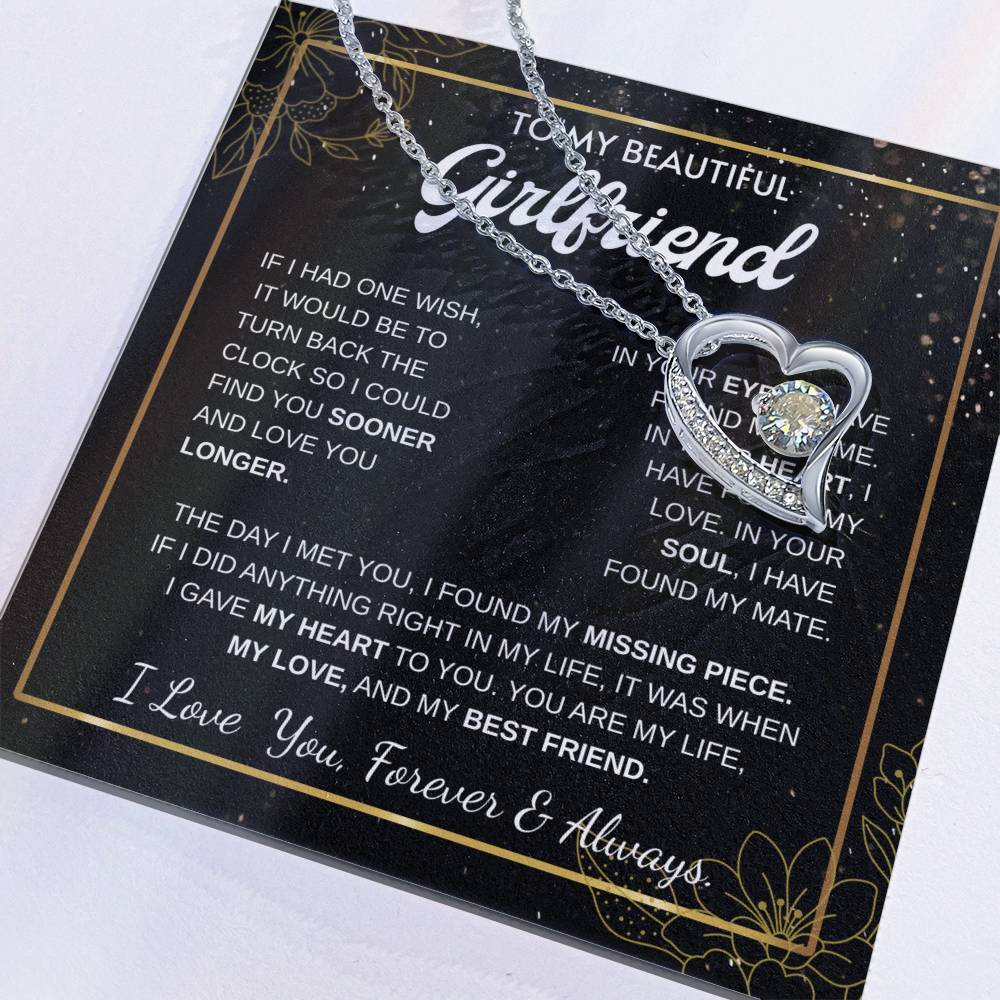 To My Girlfriend – Sterling Silver Forever Love Necklace, Meaningful Jewelry Gift for Her, Birthday, Anniversary, Valentine’s Day