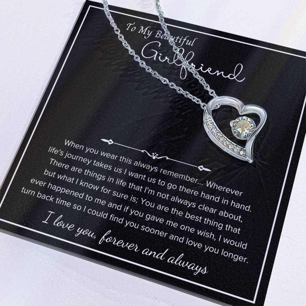 To My Girlfriend – Sterling Silver Forever Love Necklace, Meaningful Jewelry Gift for Her, Birthday, Anniversary, Valentine’s Day