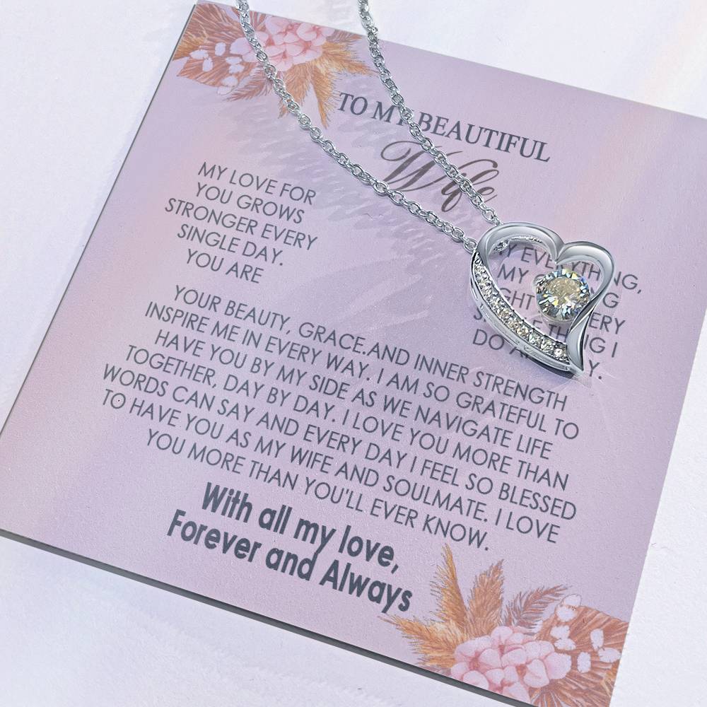 Gifts To My Beautiful Wife Necklace Sentimental Gift For Wife Valentines Day Gift To My Wife Necklace With Heartfelt my Everything Message Card, Wife Gift From Husband Soulmate Necklace For Her Forever Love not Earing Template