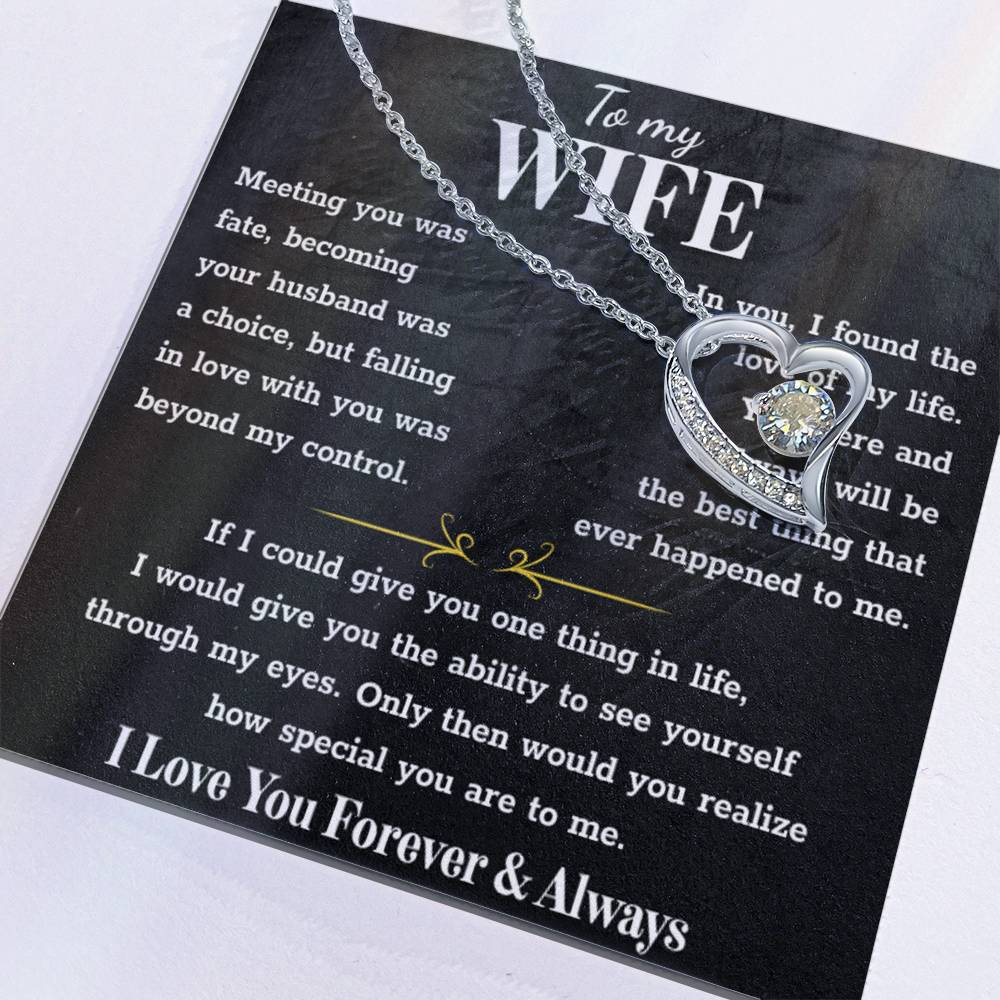 To My Wife – Forever Love Necklace, Gift for Wife from Husband, Romantic Anniversary Birthday Christmas Jewelry, Meaningful Love Message Card, Perfect Valentine’s Day Gift