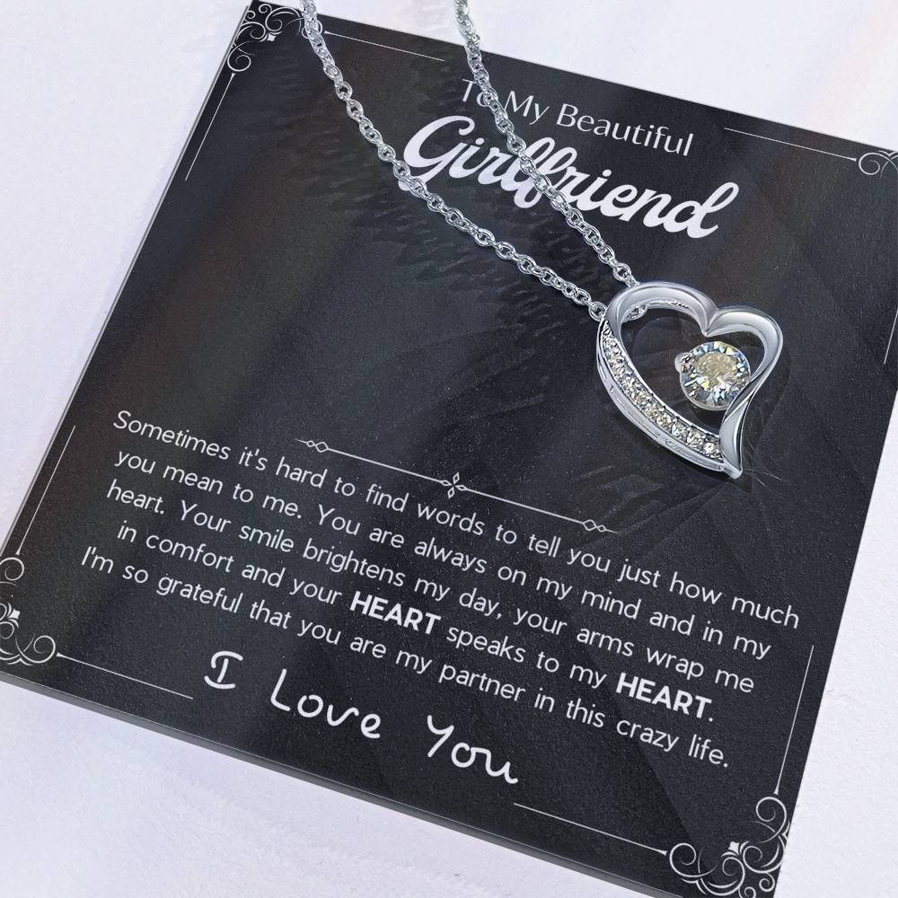 To My Girlfriend – Sterling Silver Forever Love Necklace, Meaningful Jewelry Gift for Her, Birthday, Anniversary, Valentine’s Day