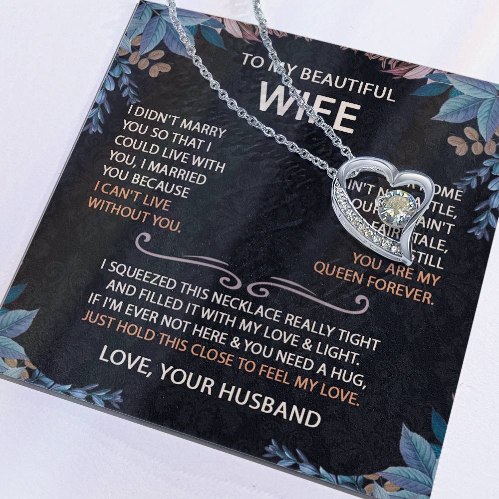To My Beautiful Wife Necklace With Message Card, Anniversary Birthday Gift for Wife, Wife Gift From Husband, Sentimental Gift for Wife, Birthday Gift for Wife on Valentine Gifts To Wife from Husband vs2 Forever Love not Earing Template