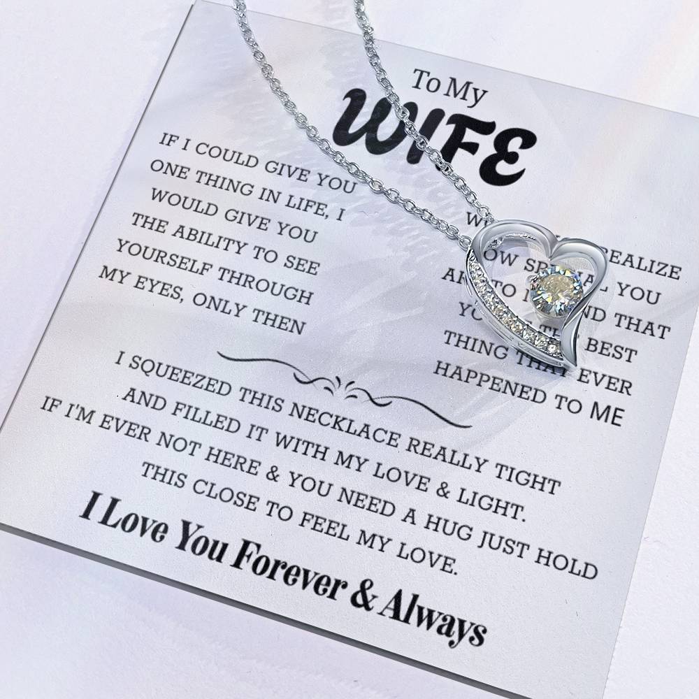 To My Wife – Forever Love Necklace, Gift for Wife from Husband, Romantic Anniversary Birthday Christmas Jewelry, Meaningful Love Message Card, Perfect Valentine’s Day Gift