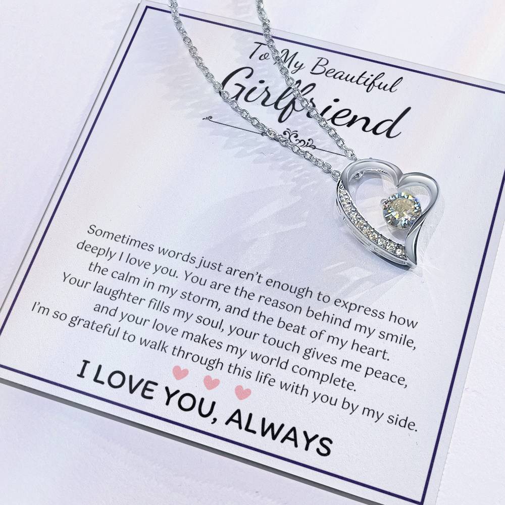 To My Girlfriend – Sterling Silver Forever Love Necklace, Meaningful Jewelry Gift for Her, Birthday, Anniversary, Valentine’s Day