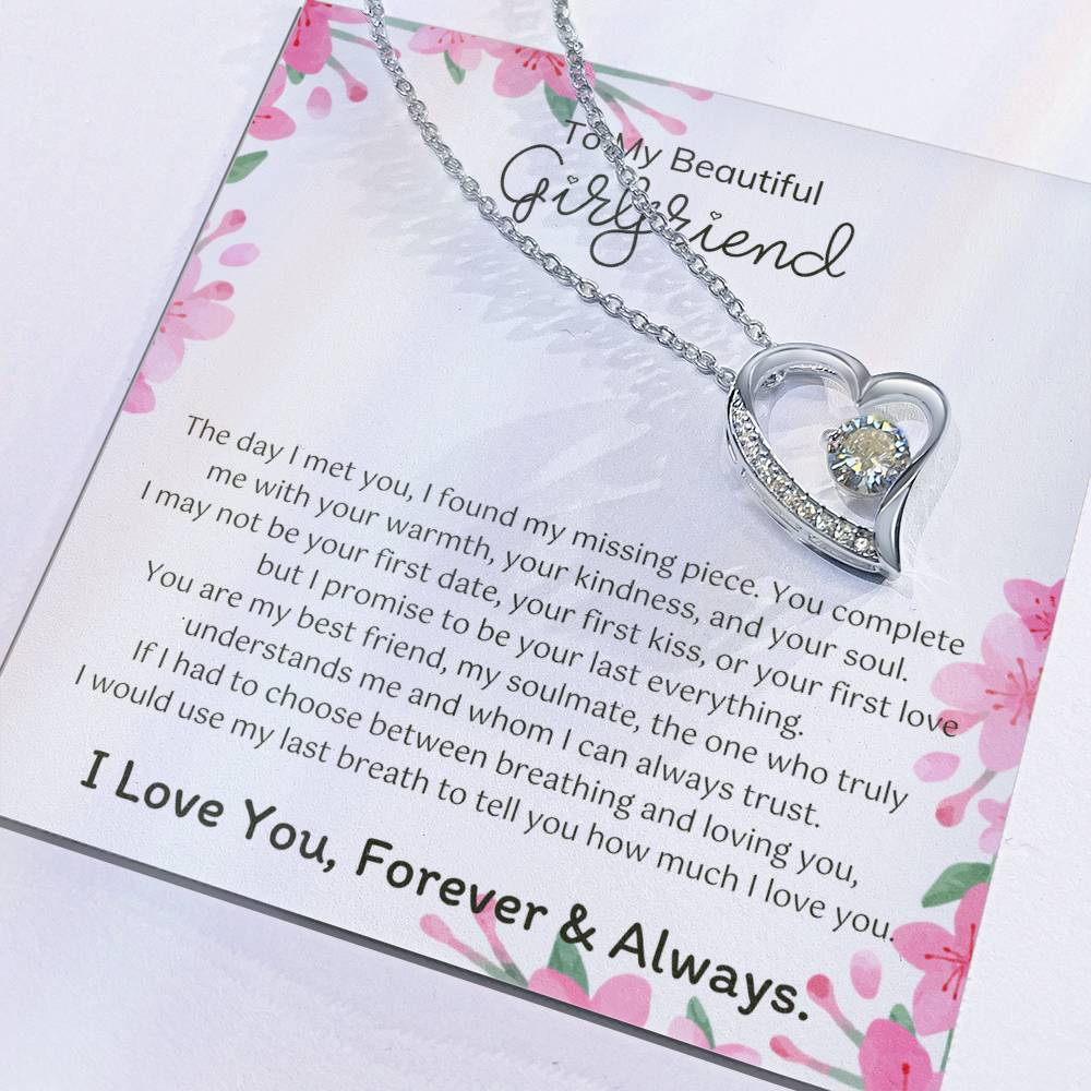 To My Girlfriend – Sterling Silver Forever Love Necklace, Meaningful Jewelry Gift for Her, Birthday, Anniversary, Valentine’s Day