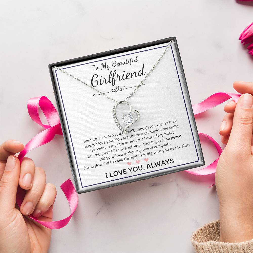 To My Girlfriend – Sterling Silver Forever Love Necklace, Meaningful Jewelry Gift for Her, Birthday, Anniversary, Valentine’s Day