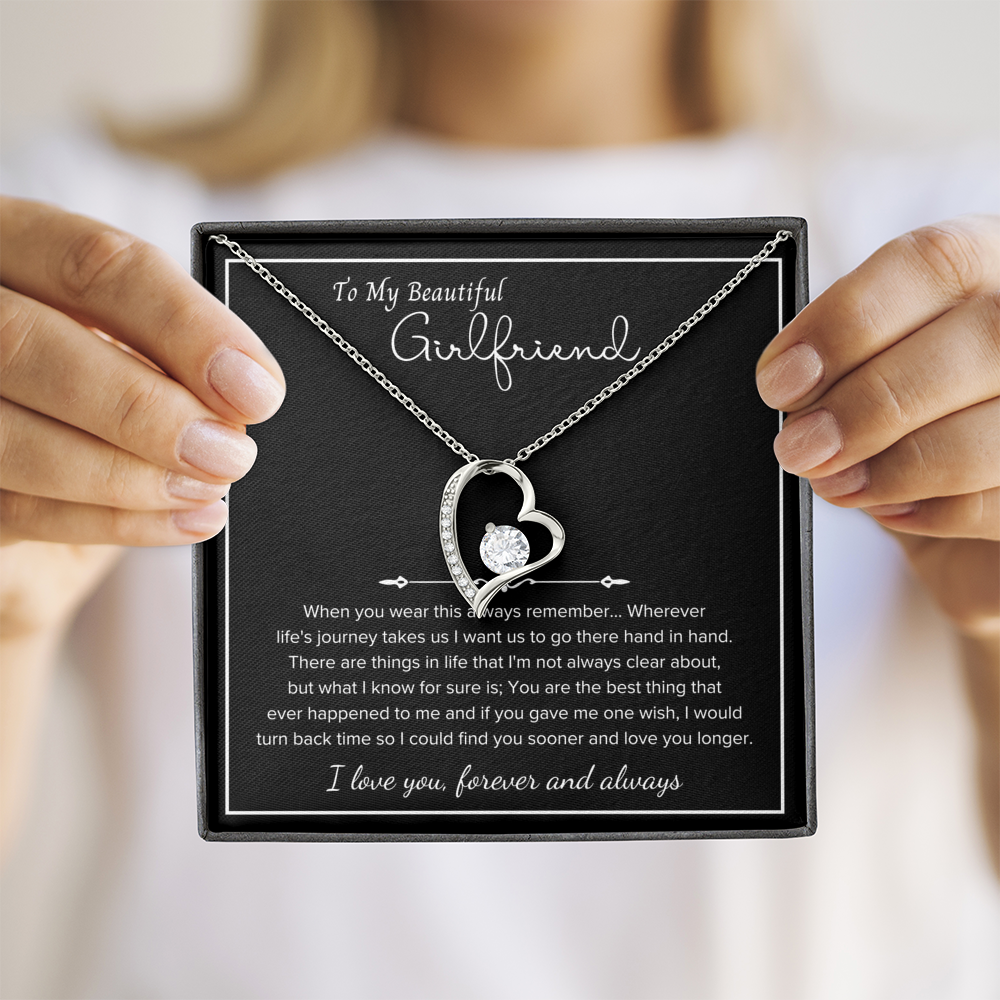 To My Girlfriend – Sterling Silver Forever Love Necklace, Meaningful Jewelry Gift for Her, Birthday, Anniversary, Valentine’s Day