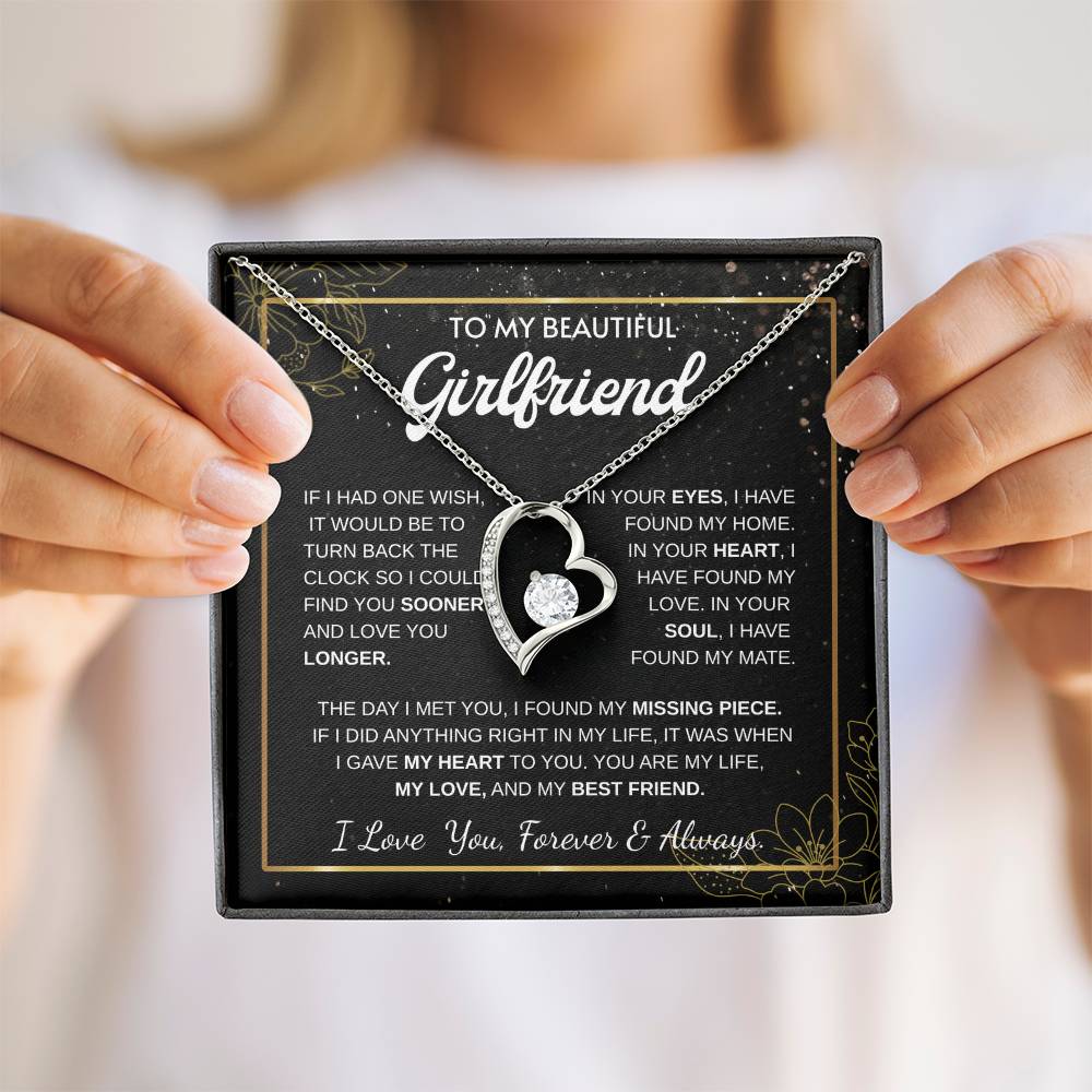 To My Girlfriend – Sterling Silver Forever Love Necklace, Meaningful Jewelry Gift for Her, Birthday, Anniversary, Valentine’s Day