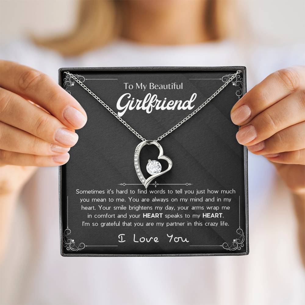 To My Girlfriend – Sterling Silver Forever Love Necklace, Meaningful Jewelry Gift for Her, Birthday, Anniversary, Valentine’s Day