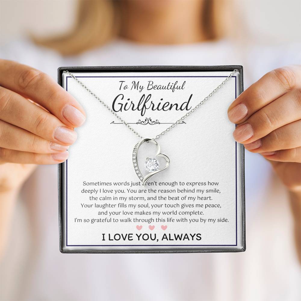 To My Girlfriend – Sterling Silver Forever Love Necklace, Meaningful Jewelry Gift for Her, Birthday, Anniversary, Valentine’s Day