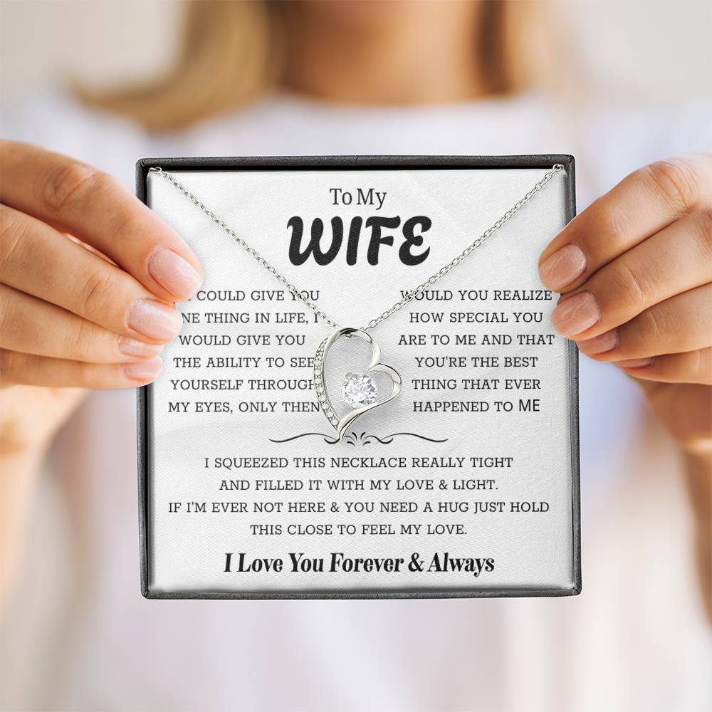 To My Wife – Forever Love Necklace, Gift for Wife from Husband, Romantic Anniversary Birthday Christmas Jewelry, Meaningful Love Message Card, Perfect Valentine’s Day Gift