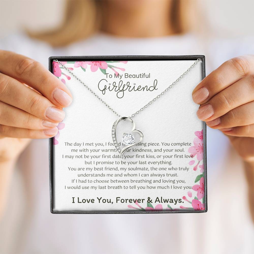 To My Girlfriend – Sterling Silver Forever Love Necklace, Meaningful Jewelry Gift for Her, Birthday, Anniversary, Valentine’s Day