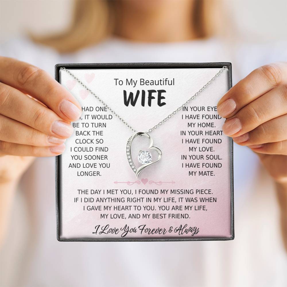 To My Wife – Forever Love Necklace, Gift for Wife from Husband, Romantic Anniversary Birthday Christmas Jewelry, Meaningful Love Message Card, Perfect Valentine’s Day Gift