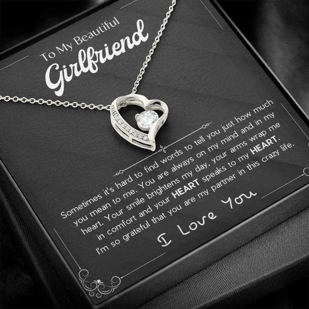 To My Girlfriend – Sterling Silver Forever Love Necklace, Meaningful Jewelry Gift for Her, Birthday, Anniversary, Valentine’s Day
