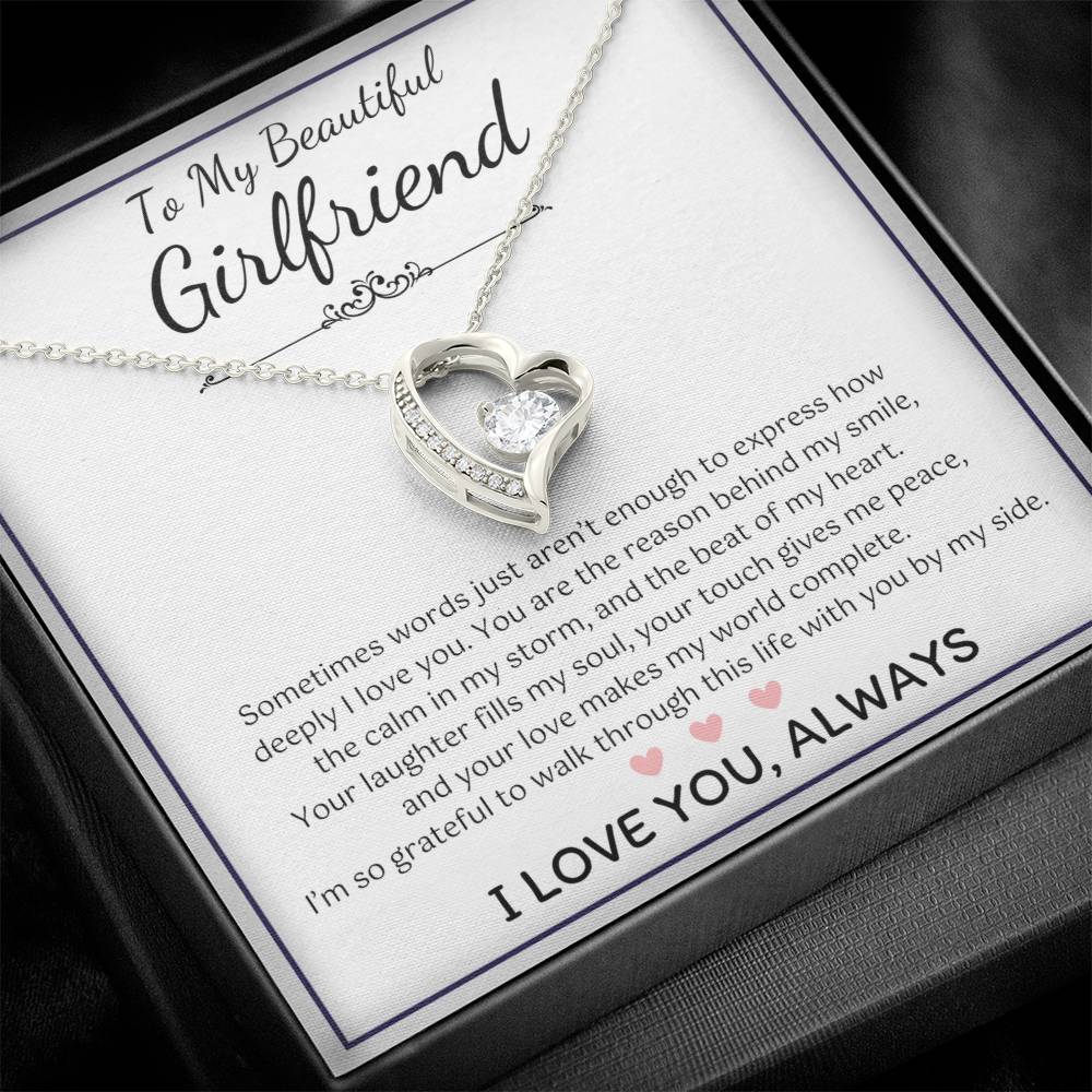 To My Girlfriend – Sterling Silver Forever Love Necklace, Meaningful Jewelry Gift for Her, Birthday, Anniversary, Valentine’s Day