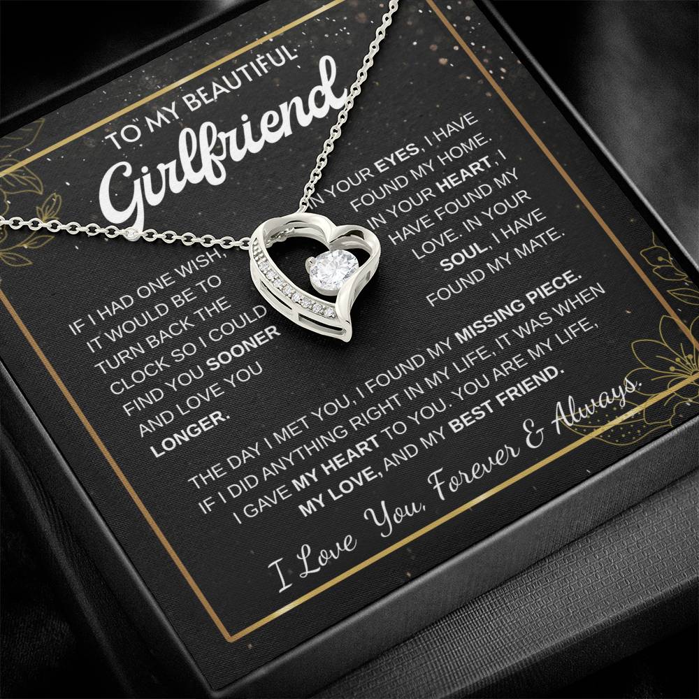 To My Girlfriend – Sterling Silver Forever Love Necklace, Meaningful Jewelry Gift for Her, Birthday, Anniversary, Valentine’s Day