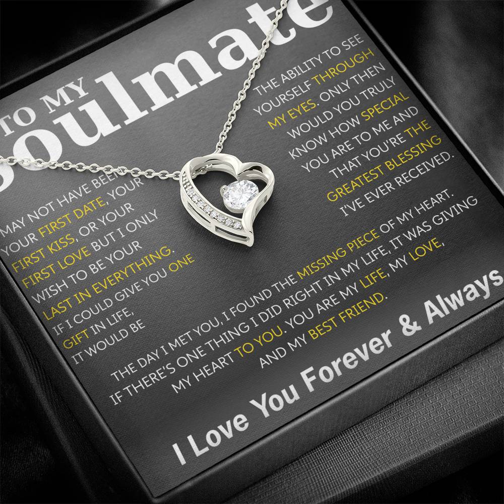 To My Soulmate Necklace – Romantic Jewelry Gift for Wife from Husband – Birthday, Anniversary, Valentine’s Day Gift with Message Card & Gift Box