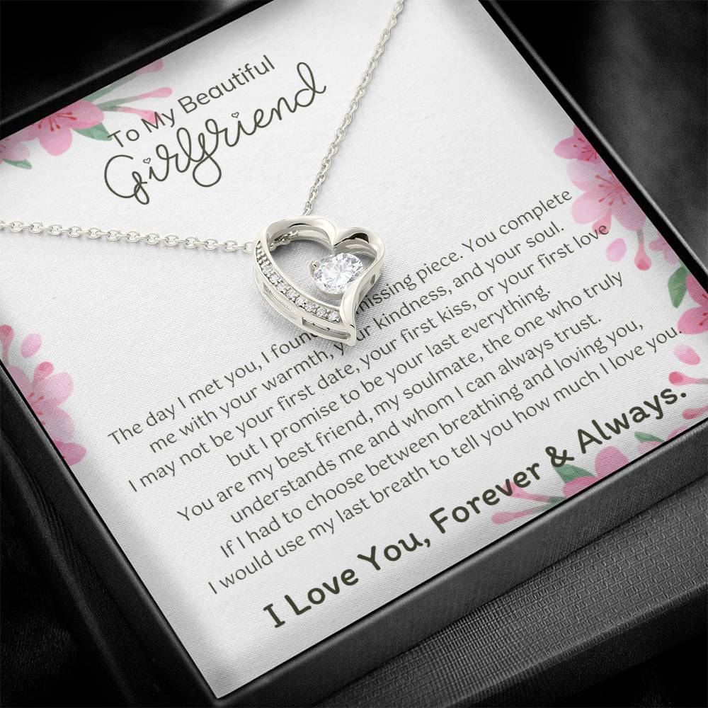 To My Girlfriend – Sterling Silver Forever Love Necklace, Meaningful Jewelry Gift for Her, Birthday, Anniversary, Valentine’s Day